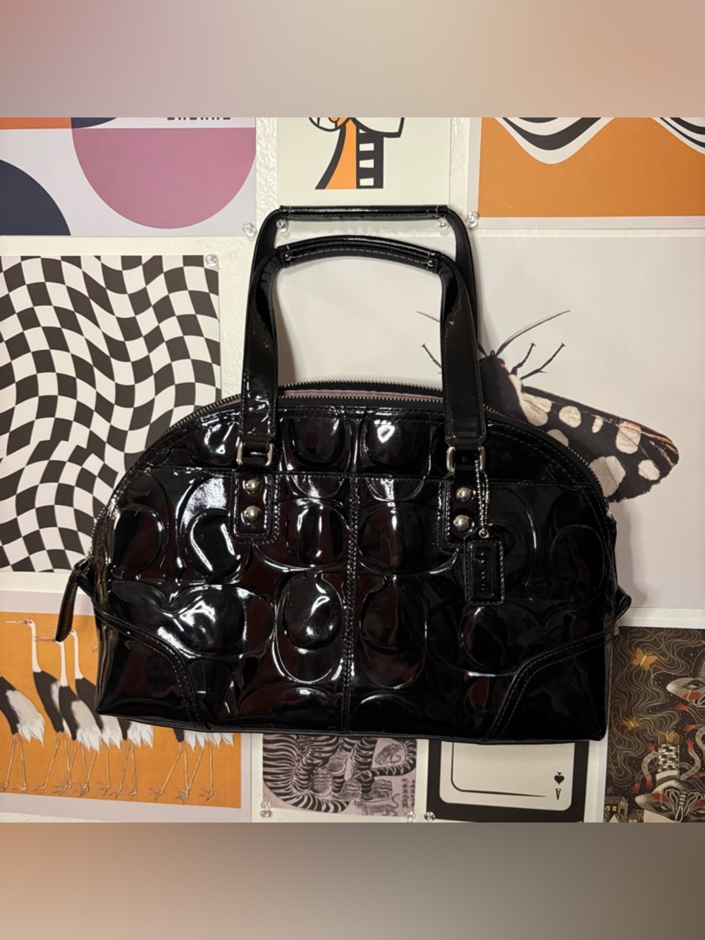 Coach Black Patent Signature Dome Satchel